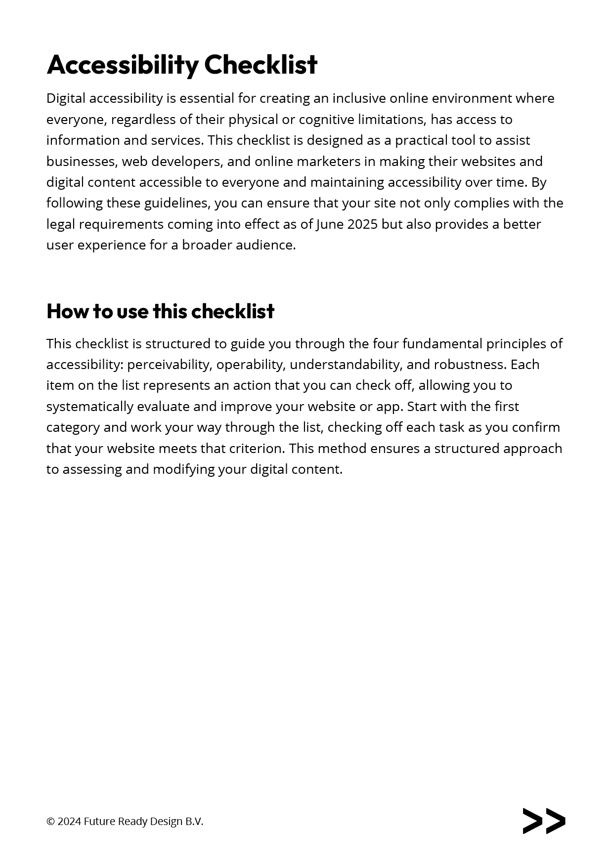 Visualisatie 1 van de Future Ready Design WCAG checklist PDF-document.